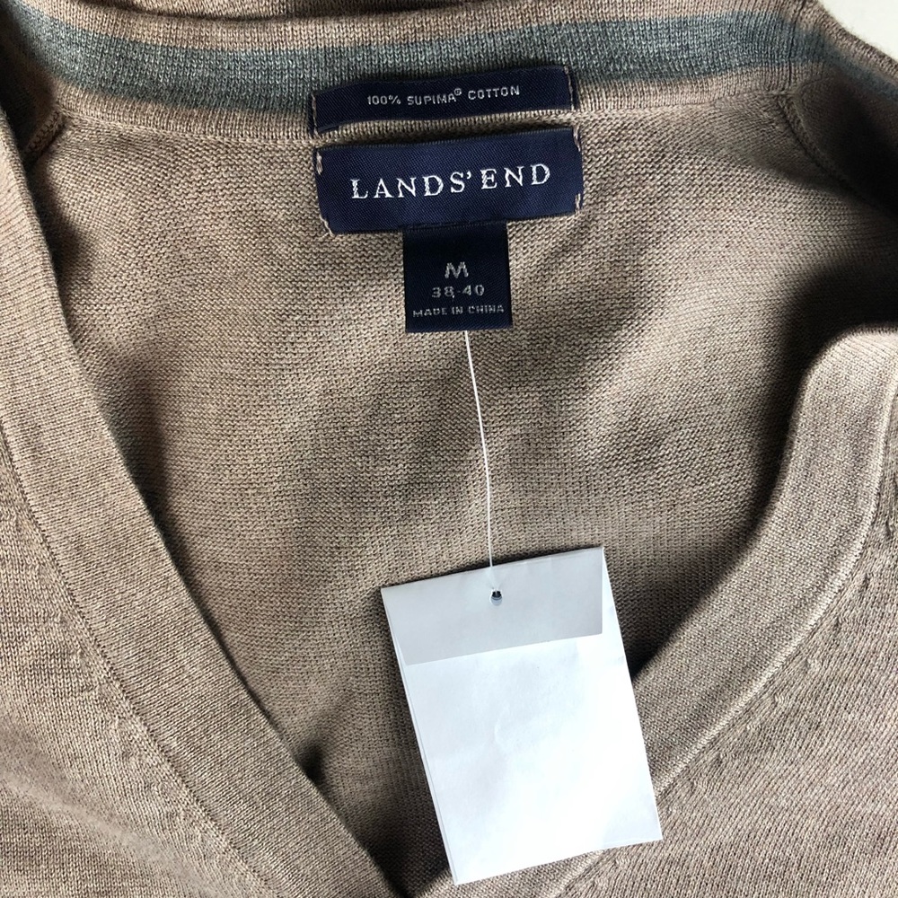 Lands' End Cardigan Sweater Supima Cotton Solid Brown Men's Medium M 38-40 - Picture 6 of 9